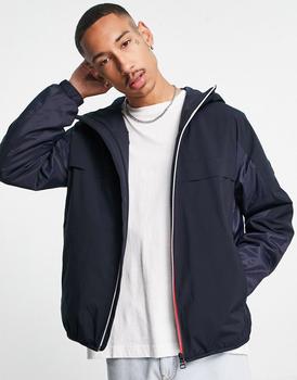 推荐Tommy Hilfiger polyester blend tech icon stripe zip hooded jacket in navy - NAVY商品