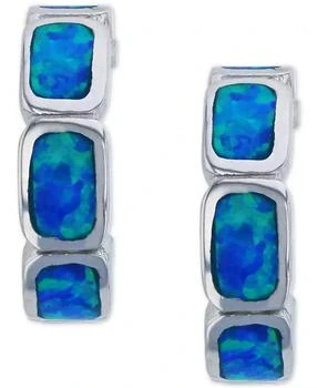 Macy's | Lab-Created Blue Opal Inlay Brick Small Hoop Earrings in Sterling Silver, 0.6",商家Macy's,价格¥255