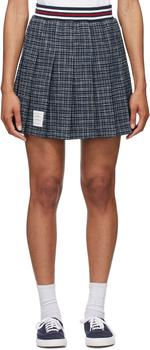 Thom Browne | Blue Tweed Small Hairline Check Miniskirt商品图片,独家减免邮费