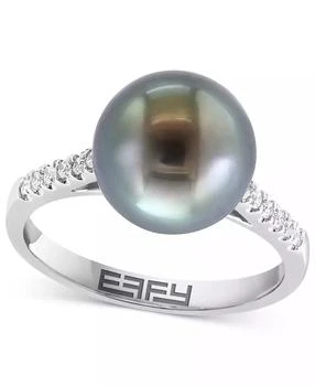 Effy | EFFY® Cultured Tahitian Pearl (10mm) & Diamond (1/10 ct. t.w.) Ring in 14k White Gold,商家Macy's,价格¥4674