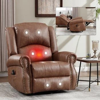 Streamdale Furniture | Streamdale Heat Massage Rocker Recliner Chair, Swivel Fabric, Yellow,商家Premium Outlets,价格¥4497