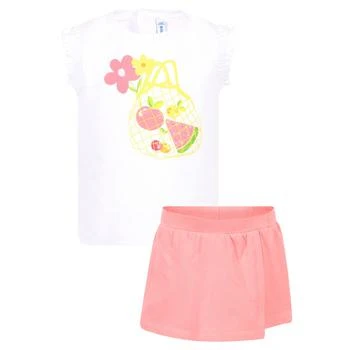 推荐Fruit net t shirt and flap over shorts set in white and pink商品