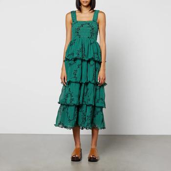 推荐Ganni Floral-Print Tiered Georgette Midi Dress商品