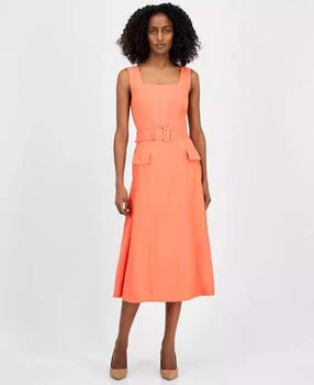 Tahari | Petite Square-Neck Belted Sleeveless Dress,商家Macy's,价格¥425
