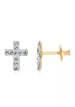 推荐Kids White Crystal Earrings in 14k Yellow Gold商品