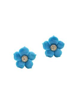 商品Luxury 18K Gold, 0.40 TCW Diamond & Natural Blue American Turquoise Flower Earrings图片