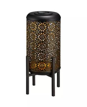 Glitzhome | 14.25" H Black and Gold-Tone Metal Cutout Flower Pattern Solar Powered LED Outdoor Lantern with Stand,商家Macy's,价格¥202