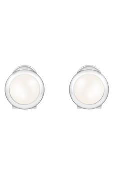 Splendid Pearls | Rhodium Plated Sterling Silver 7-8mm White Freshwater Pearl Stud Earrings商品图片,5.4折