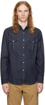 RRL | Blue Slim Fit Western Denim Shirt,商家Ssense US,价格¥2090