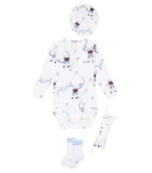 Mini Rodini | 婴幼儿 — 棉质混纺连身衣、帽子与袜子套装商品图片,