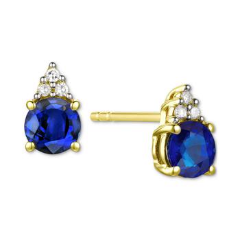 商品Macy's | Sapphire (7/8 ct. t.w.) & Diamond Accent Stud Earrings in 14k Yellow Gold (Also in Emerald, Ruby, Morganite & Tanzanite),商家Macy's,价格¥1009图片