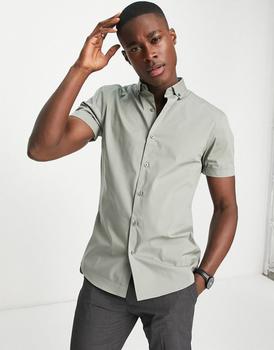 product Topman smart short sleeve stretch skinny shirt in sage green image