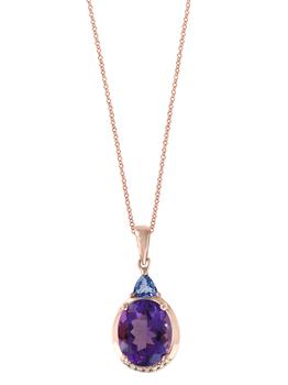 商品14K Rose Gold Diamond Amethyst Tanzanite Pendant Necklace图片