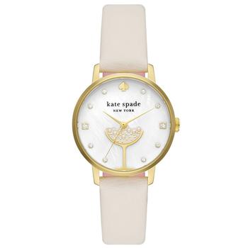 Kate Spade, Kate Spade | Women's Metro Three-Hand Champagne White Leather Strap Watch 34mm商品图片 额外7.5折, 额外七五折