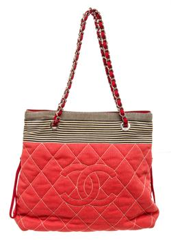 推荐Chanel Red & Stripe Canvas Cruise Line Chain Shoulder Bag商品