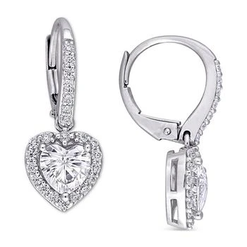 Macy's | Lab-Grown Moissanite Heart Halo Leverback Drop Earrings (2 ct. t.w.) in 10k White Gold,商家Macy's,价格¥14591