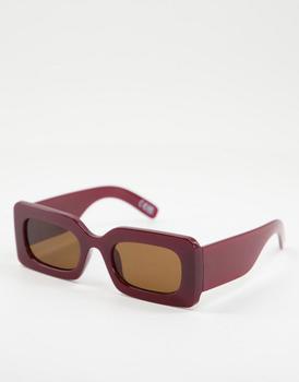ASOS | ASOS DESIGN frame chunky mid square sunglasses with wide temple in burgundy  - BURGUNDY商品图片,5.6折