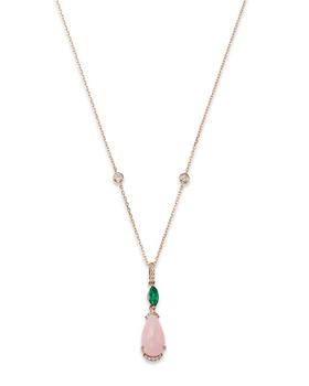 商品Emerald, Pink Opal, & Diamond Pendant Necklace in 14K Yellow Gold, 18" - 100% Exclusive图片