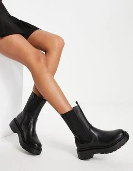 推荐New Look flat chunky high ankle chelsea boot in black商品