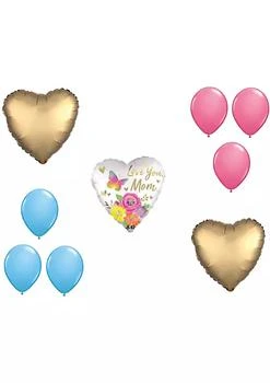 LOONBALLOON Mother's Day Theme Balloon Set, 28 Inch Jumbo Love You Mom Satin Floral Balloon, Heart Shape and 6x Latex Balloons