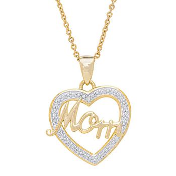 商品Macy's | Women's Diamond Accent 'Mom' Heart Pendant Necklace,商家Macy's,价格¥113图片