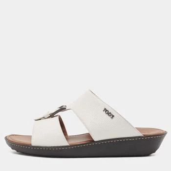 Tod's | Tod's White Lizard Embossed Leather Buckle Detail Slide Sandals Size 44 7.3折
