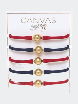 商品Canvas Style | Bali Game Day 24K Gold Bracelet Set Of 5 In Navy And Red,商家Verishop,价格¥735图片