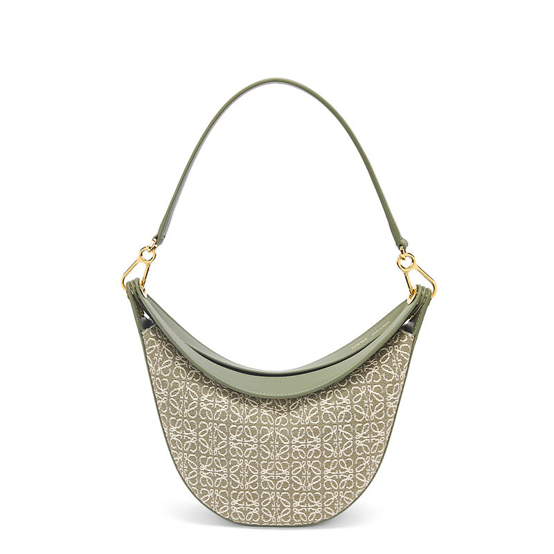 Loewe | 【预售3-7天】LOEWE/罗意威 22新款Luna系列 女士小号绿色/鳄梨绿老花织物皮革饰边半月形流浪包单肩手提腋下包A923PM1X02-4364商品图片,7.9折, 包邮包税