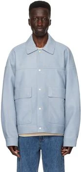 Wooyoungmi | Blue Flap Pocket Leather Jacket,商家Ssense US,价格¥15966