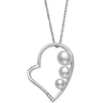 Belle de Mer | Cultured Freshwater Button Pearl (4 - 6mm) & Cubic Zirconia Heart 18" Pendant Necklace in Sterling Silver商品图片,2.5折