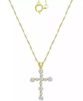 Macy's | Cubic Zirconia Small Cross 18" Pendant Necklace in 10k Gold,商家Macy's,价格¥693