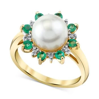 Macy's | Cultured Freshwater Pearl (9mm), Emerald (1/2 ct. t.w.) & Diamond Accent Statement Ring in 10k Gold,商家Macy's,价格¥9294