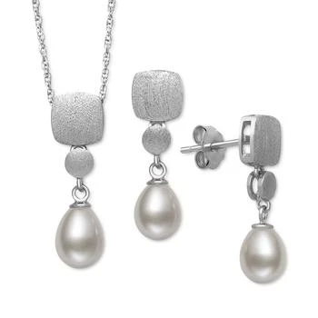 Belle de Mer | 2-Pc. Set Cultured Freshwater Pearl (6mm) Brushed Finish Pendant Necklace & Matching Drop Earrings in Sterling Silver, Created for Macy's 7.9折, 独家减免邮费