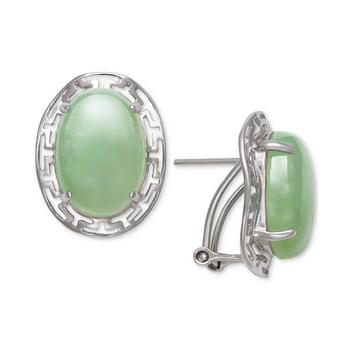 商品Dyed Jade  (10 x 14mm) Greek Key Oval Drop Earrings in Sterling Silver图片