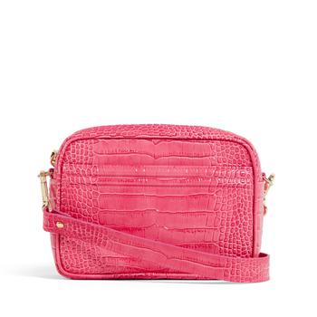推荐Flo & Sue Pink Croc-Embossed Leather Crossbody Bag商品