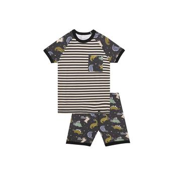 商品Boy Organic Two Piece Short Pajama Set Black Astro Dinosaur Print - Child图片