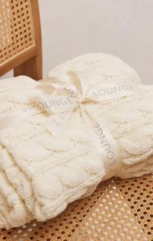 Plush Cable Knit Blanket In Bone