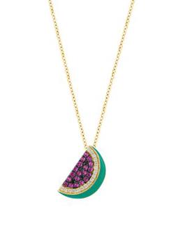 商品Effy | 14K Yellow Gold, Sapphire, Diamond & Enamel Watermelon Pendant Necklace,商家Saks OFF 5TH,价格¥7793图片