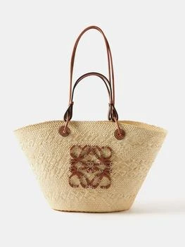 推荐Anagram-logo leather-trim woven basket bag商品