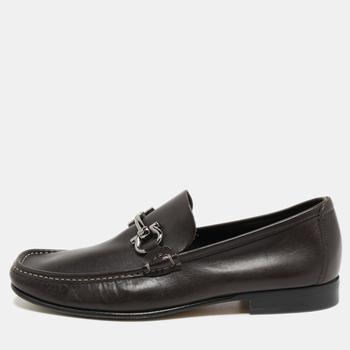 推荐Salvatore Ferragamo Brown Leather Gancini Loafers Size 41商品