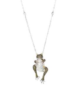 推荐Animal Trend Rhodium-Plated, Freshwater Pearl & Crystal Frog Pendant Necklace商品