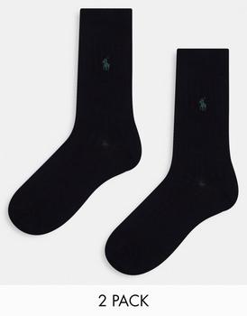 推荐Polo Ralph Lauren 2 pack egyptian cotton rib socks in black商品