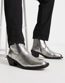 推荐Walk London Nile Western Cuban heeled boots in gun metal leather商品