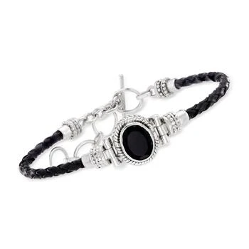 Ross-Simons | Ross-Simons Black Onyx Bracelet With Braided Black Leather in Sterling Silver,商家Premium Outlets,价格¥773