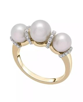 Macy's | Cultured Freshwater Pearl (6mm, 7mm) & Diamond (1/10 ct. tw.) Graduated Ring in 14K Yellow Gold,商家Macy's,价格¥3545