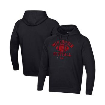 Under Armour | Men's Black Wisconsin Badgers Football Practice Raglan Pullover Hoodie商品图片,