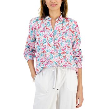 Charter Club | Women's Linen Floral-Print Shirt, Created for Macy's商品图片,4折, 独家减免邮费