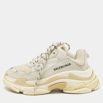 推荐Balenciaga White Leather and Mesh Triple S Sneakers Size 38商品