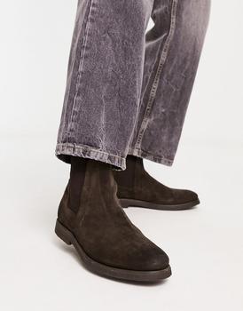 推荐AllSaints Rhett suede chelsea boots in brown with gum sole商品