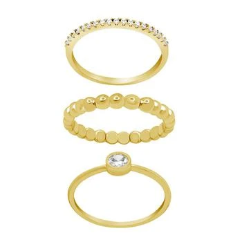 Essentials | Gold Plated 3-Piece Clear Cubic Zirconia and Band Ring Set 2.4折